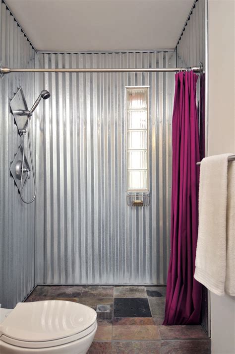 corrugated sheet metal shower|tin shower walls.